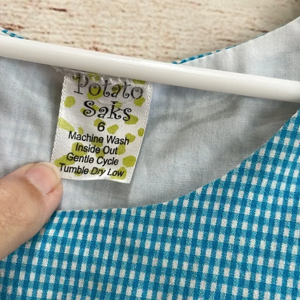 VINTAGE‎ POTATO SAKS GINGHAM DRESS WITH APPLIQUÉD FLIP-FLOPS
